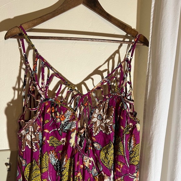 Anthropologie Bird Floral Maxi Dress Boho Magenta Strappy Cutout Pink Size 2X - Picture 5 of 12